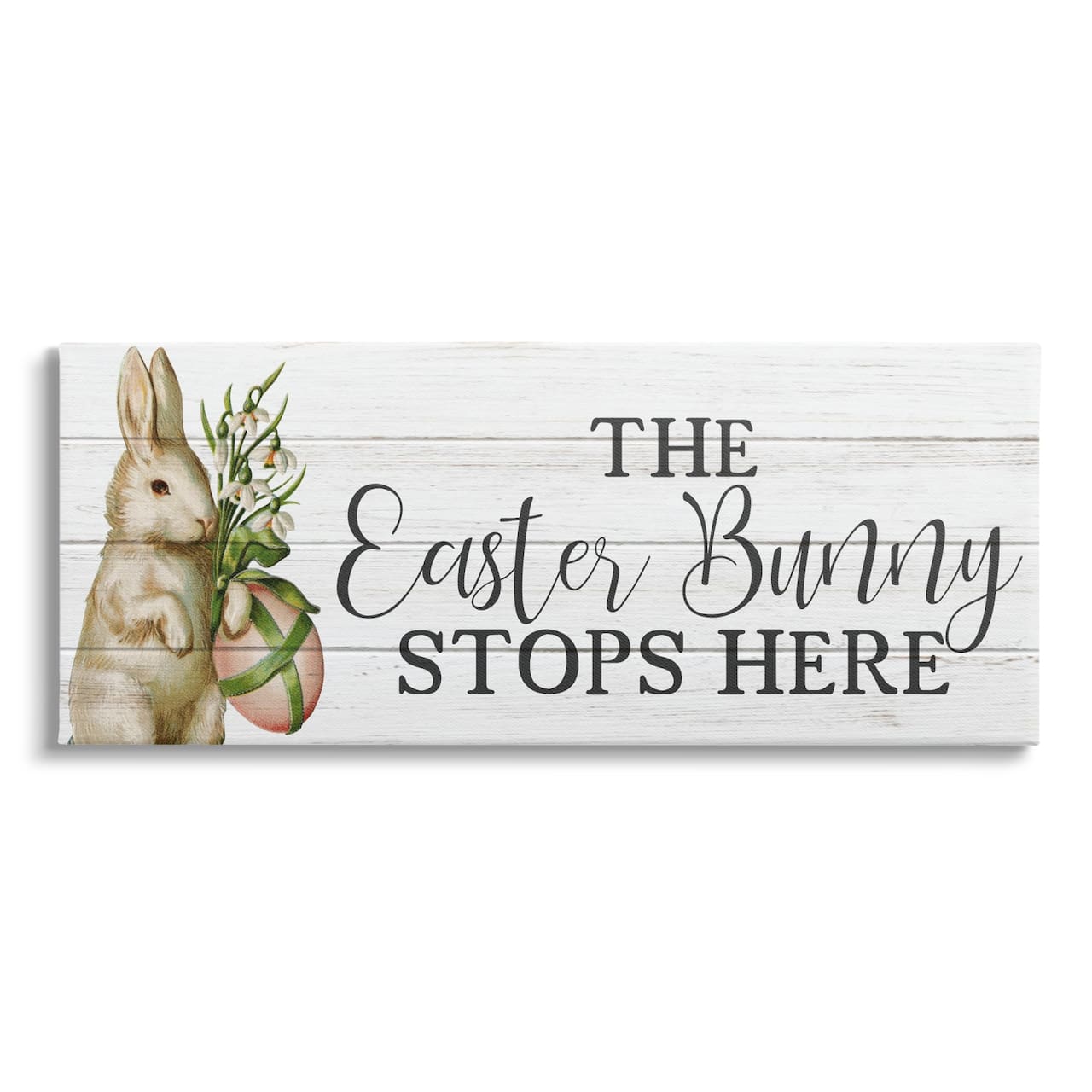 Stupell Industries Easter Bunny Stops Here Country Grain Pattern Phrase Canvas Wall Art